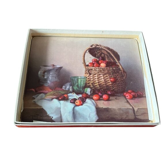 Chailloux Melamine Placemats Fruit Still Life French Cork Back Set of 6 Box Vtg - Picture 7 of 9